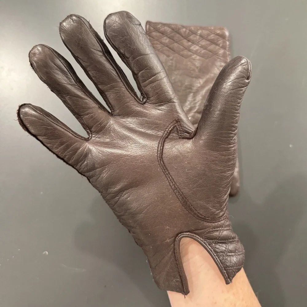 Vintage Fownes Women's Brown Leather Gloves Casual Fashion Driving Glove Lined 7